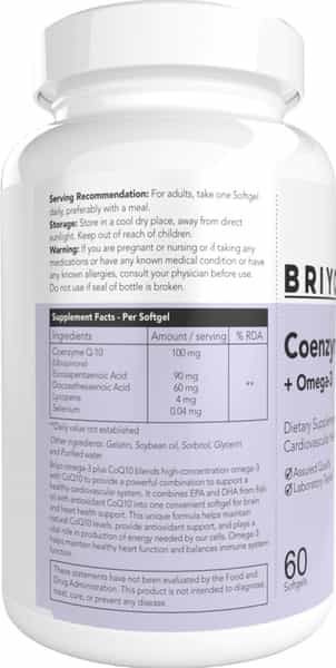 Briyo Coenzyme Q-10 Plus Omega 3 - 60 Softgels Bottle