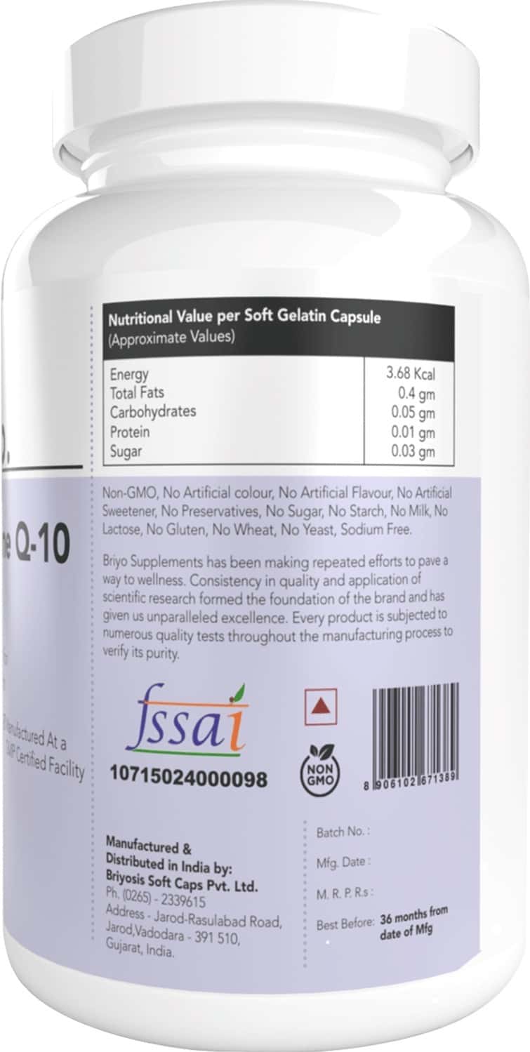 Buy BRIYO COENZYME Q10 PLUS OMEGA 3 60 SOFTGELS BOTTLE Online & Get