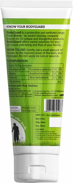 Bodyguard Natural Mosquito Repellent Cream With Aloe Vera And Neem Extracts - 100 Gm