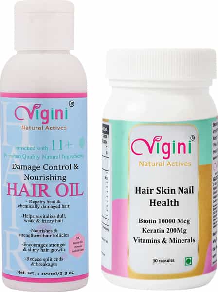 Vigini Damage Repair Nourishing Hair Vitalizer Oil 100Ml|Biotin 10000Mcg Keratin 30 Caps
