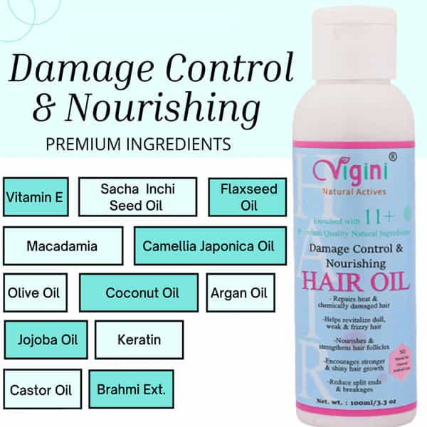 Vigini Damage Repair Nourishing Hair Vitalizer Oil 100Ml|Biotin 10000Mcg Keratin 30 Caps