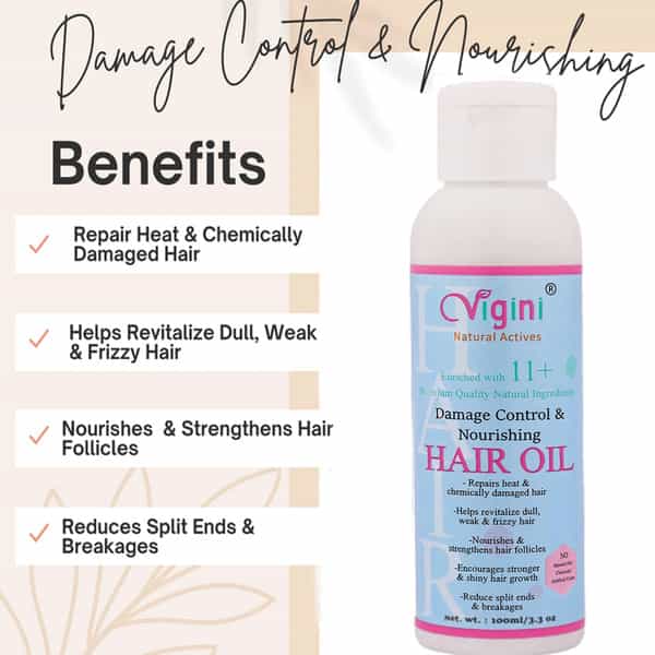 Vigini Damage Repair Nourishing Hair Vitalizer Oil 100Ml|Biotin 10000Mcg Keratin 30 Caps