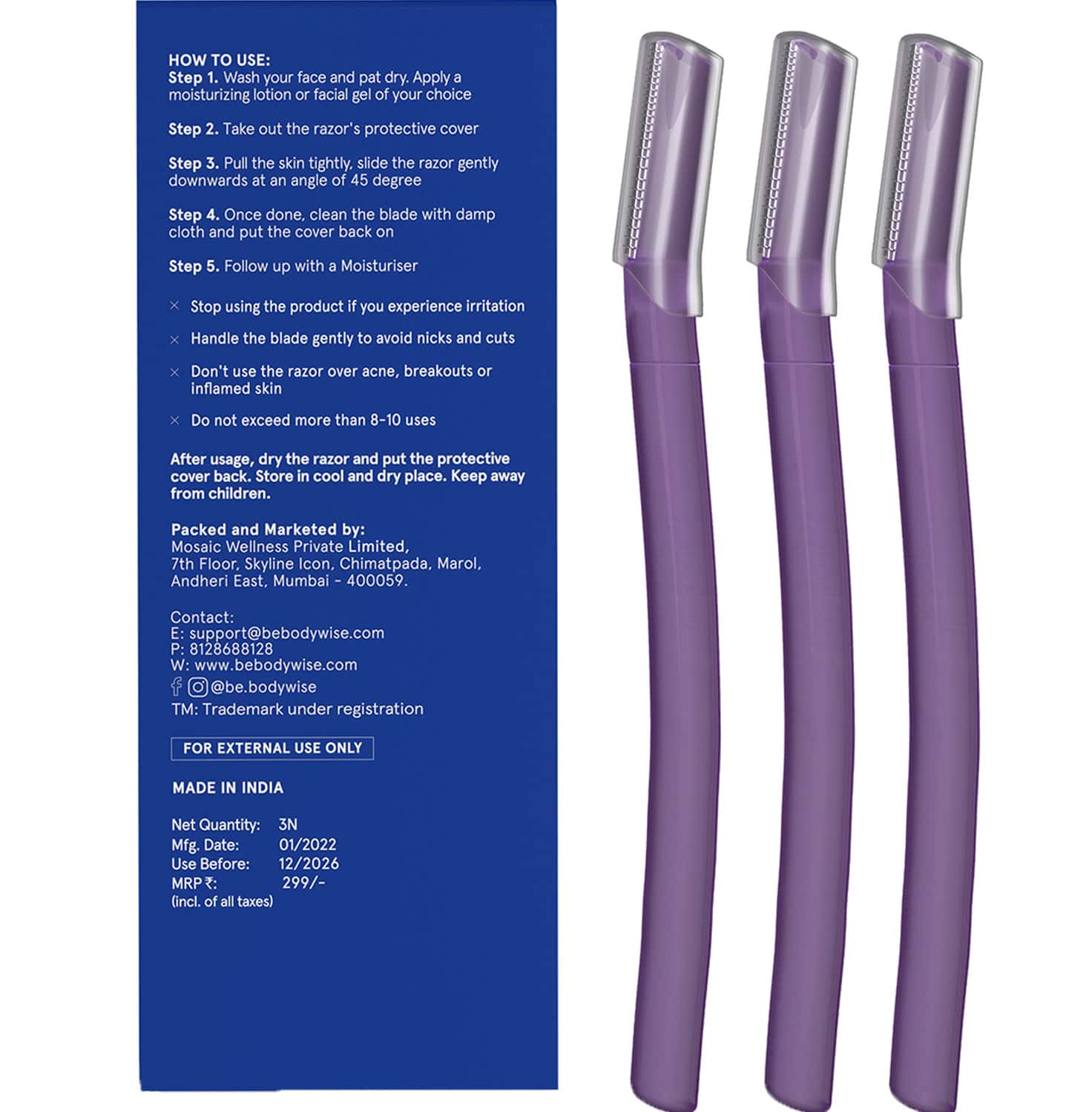 Buy BE BODYWISE FACE RAZOR TO REMOVE FACIAL HAIR SET OF 3 Online & Get