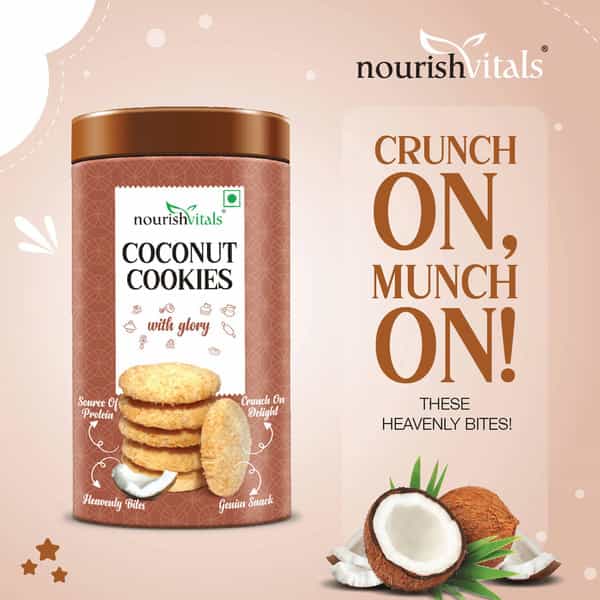 Nourishvitals Cocount Cookies Heavenly Bites Source Of Protein Genius Snack 120G X Pack Of 2