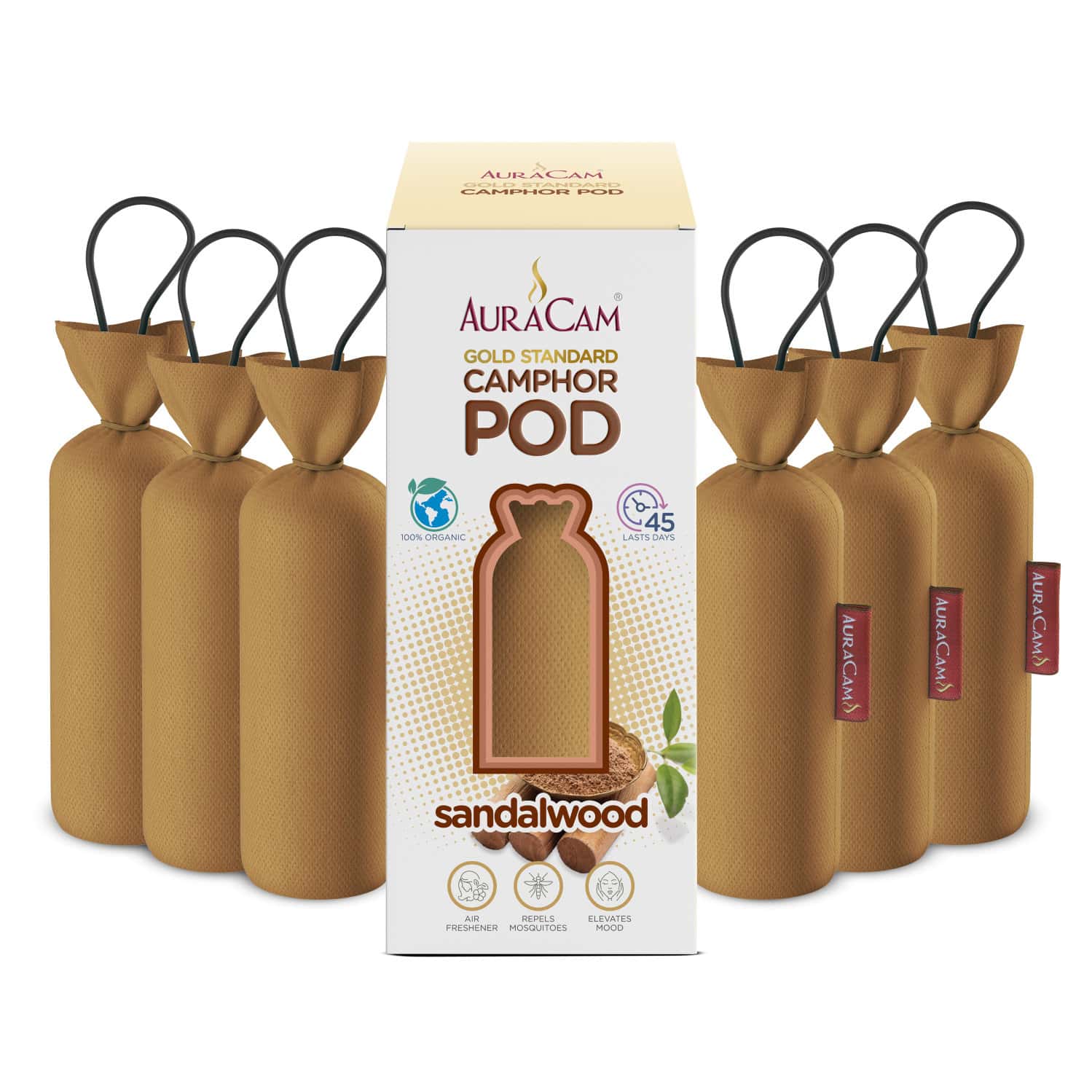 Auracam Gold Standard Camphor Pod Cone Sandalwood- Set Of 6