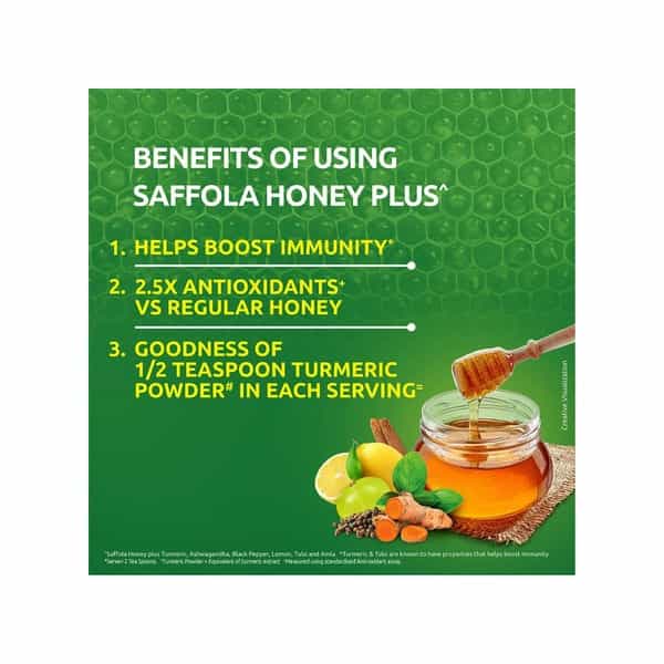 Saffola Honey Plus Turmeric Ashwagandha Black Pepper Lemon Tulsi Amla - 250Gm (Pack Of 2)