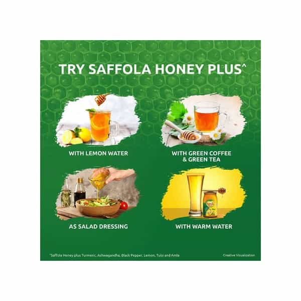 Saffola Honey Plus Turmeric Ashwagandha Black Pepper Lemon Tulsi Amla - 250Gm (Pack Of 2)