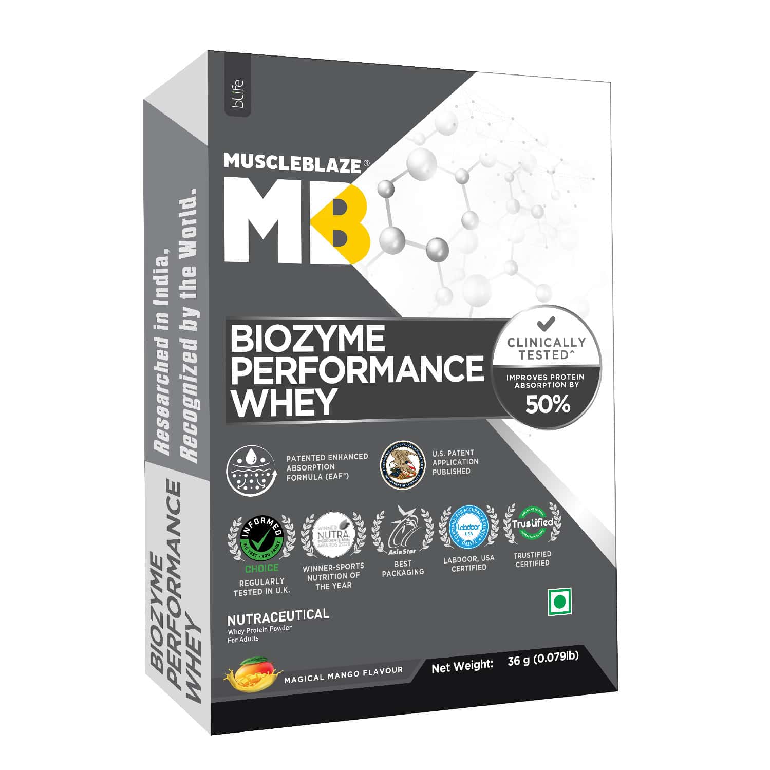 Muscleblaze Biozyme Performance Whey Protein (magical Mango - 36g)| Labdoor Usa Certified Eaf