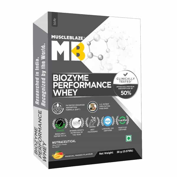 Muscleblaze Biozyme Performance Whey Protein (Magical Mango - 36G)| Labdoor Usa Certified Eaf
