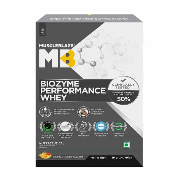 Muscleblaze Biozyme Performance Whey Protein (Magical Mango - 36G)| Labdoor Usa Certified Eaf