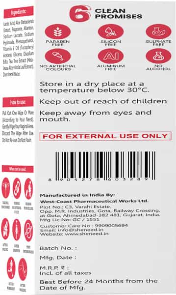 Sheneed Feminine Intimate Wipes With Chamomile Flower Extract & Vitamin E Oil -10 Wipes