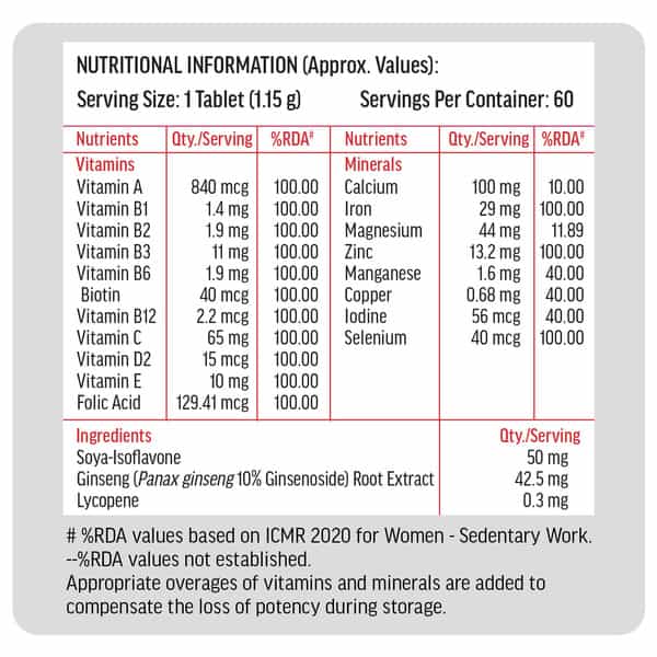 Hk Vitalsmultivitamin For Women (60 Tablets) | With Zinc | Vitamin C | Vitamin D