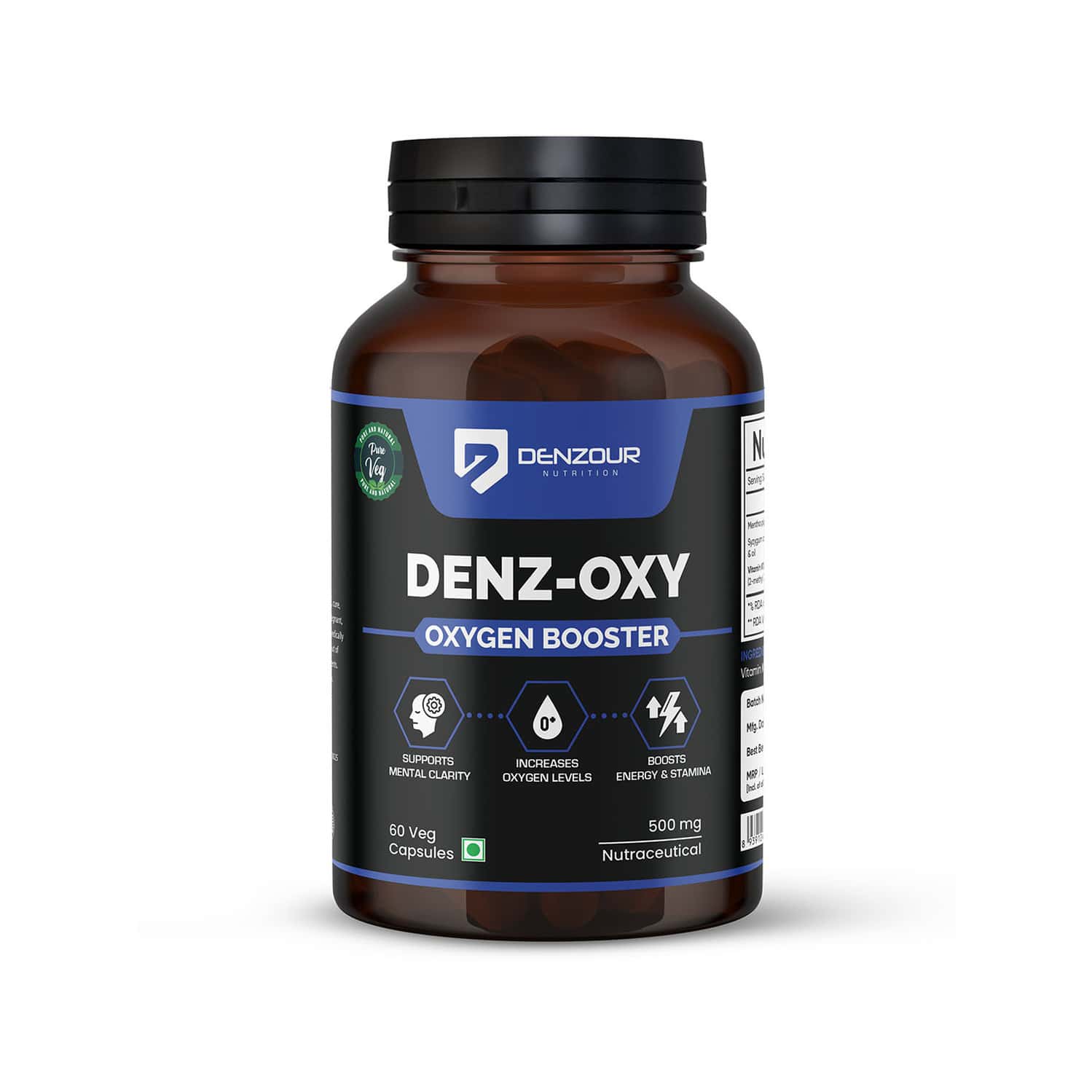 Denzour Nutrition Oxygen+ Capsules | Supports Energy | Focus & Mental Clarity | 60 Veg Capsules