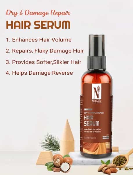 Nutriglow Advanced Organics Dry & Damage Repair Hair Serum/Damage Free/Shiny Hair/No Paraben 100Ml
