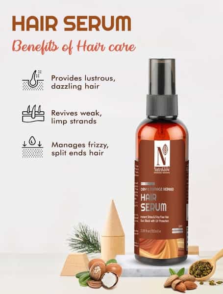 Nutriglow Advanced Organics Dry & Damage Repair Hair Serum/Damage Free/Shiny Hair/No Paraben 100Ml