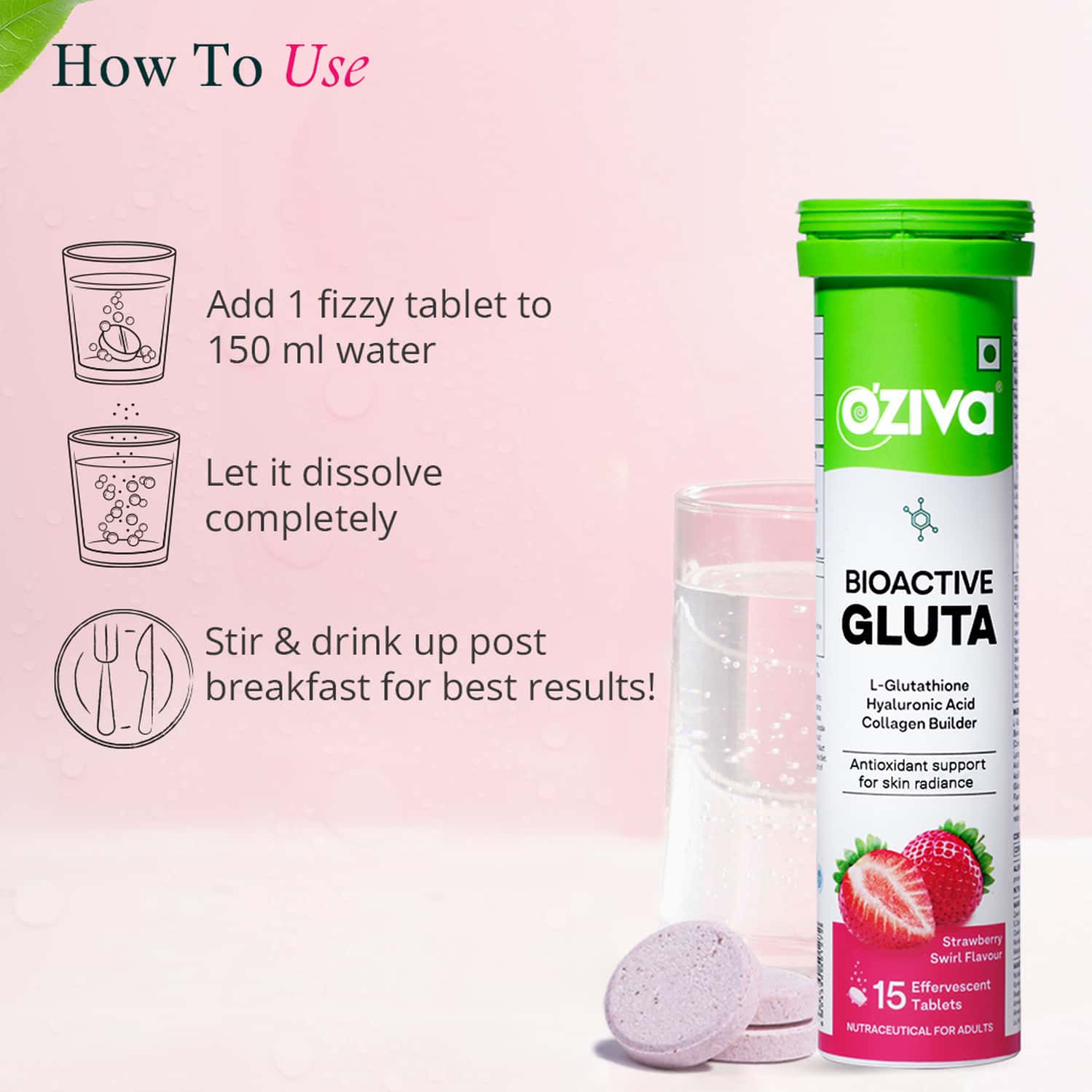 Buy OZIVA BIOACTIVE GLUTA L-GLUTATHIONE | SKIN GLOWING & PIGMENTATION REDUCTION |STRAWBERRY