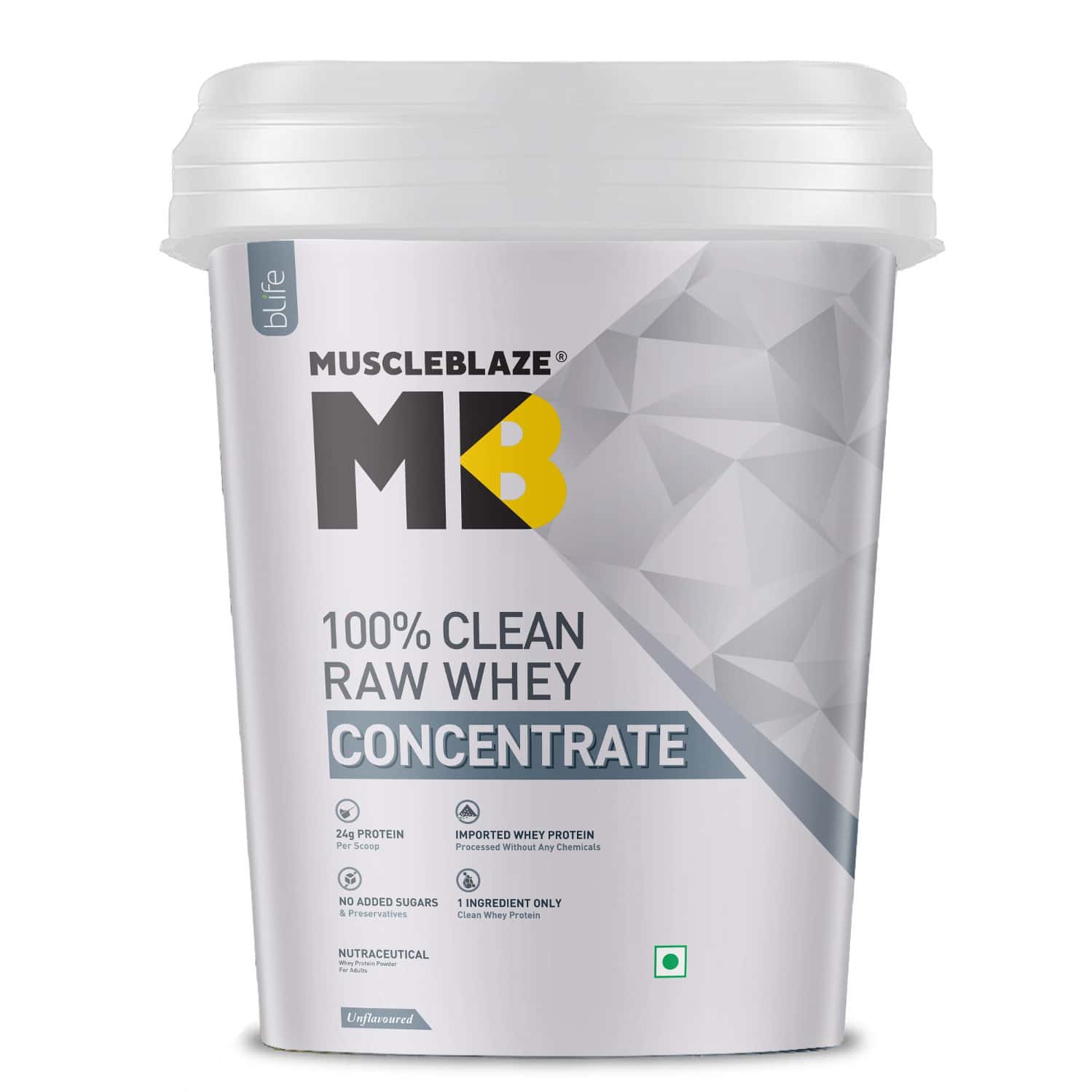 Muscleblaze 100% Clean Raw Whey Protein Concentrate | Unflavoured | 24g Protein Per Scoop | 4 Kg