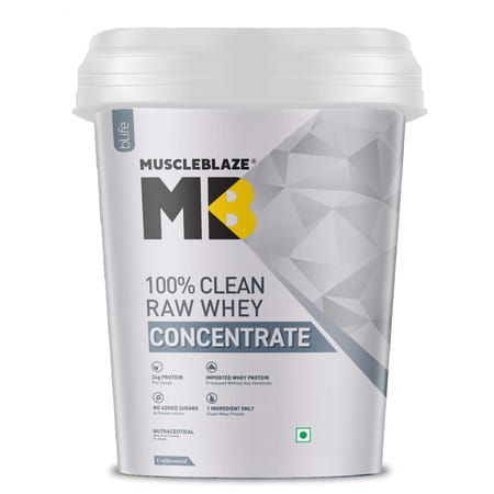 Muscleblaze 100% Clean Raw Whey Protein Concentrate | Unflavoured | 24G Protein Per Scoop | 4 Kg