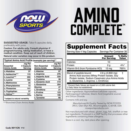 Now Sports Nutrition | Amino Completetm With Vitamin B-6 | 120 Count