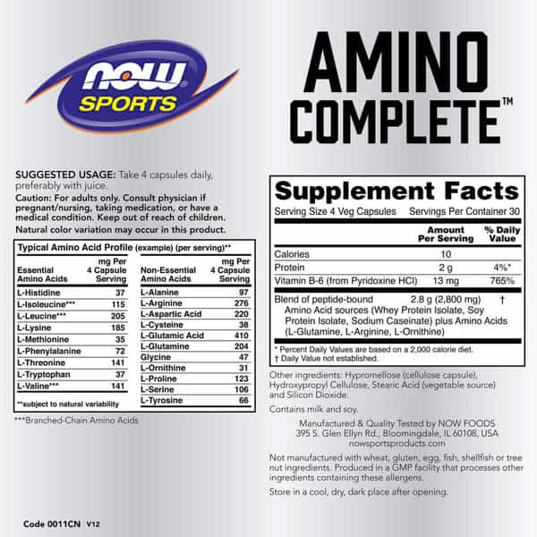 Now Sports Nutrition | Amino Completetm With Vitamin B-6 | 120 Count