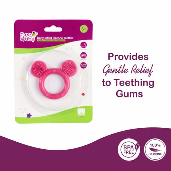 Beebaby Infant Soft Silicone Bristles Teether (100% Bpa Free) (Bristles - Pink)