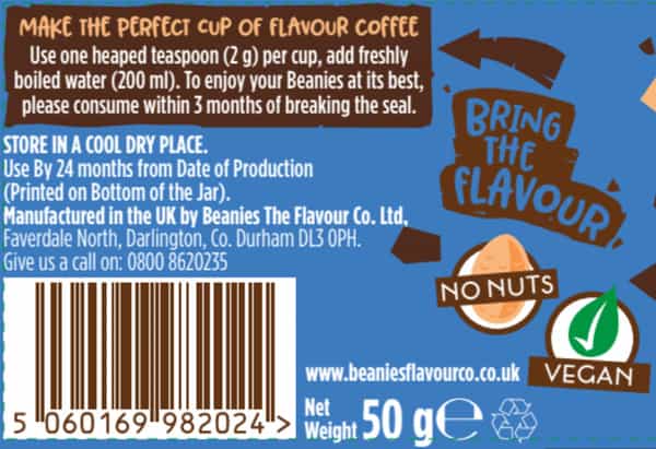 Beanies Flavoured Instant Coffee - Nutty Hazelnut 50G