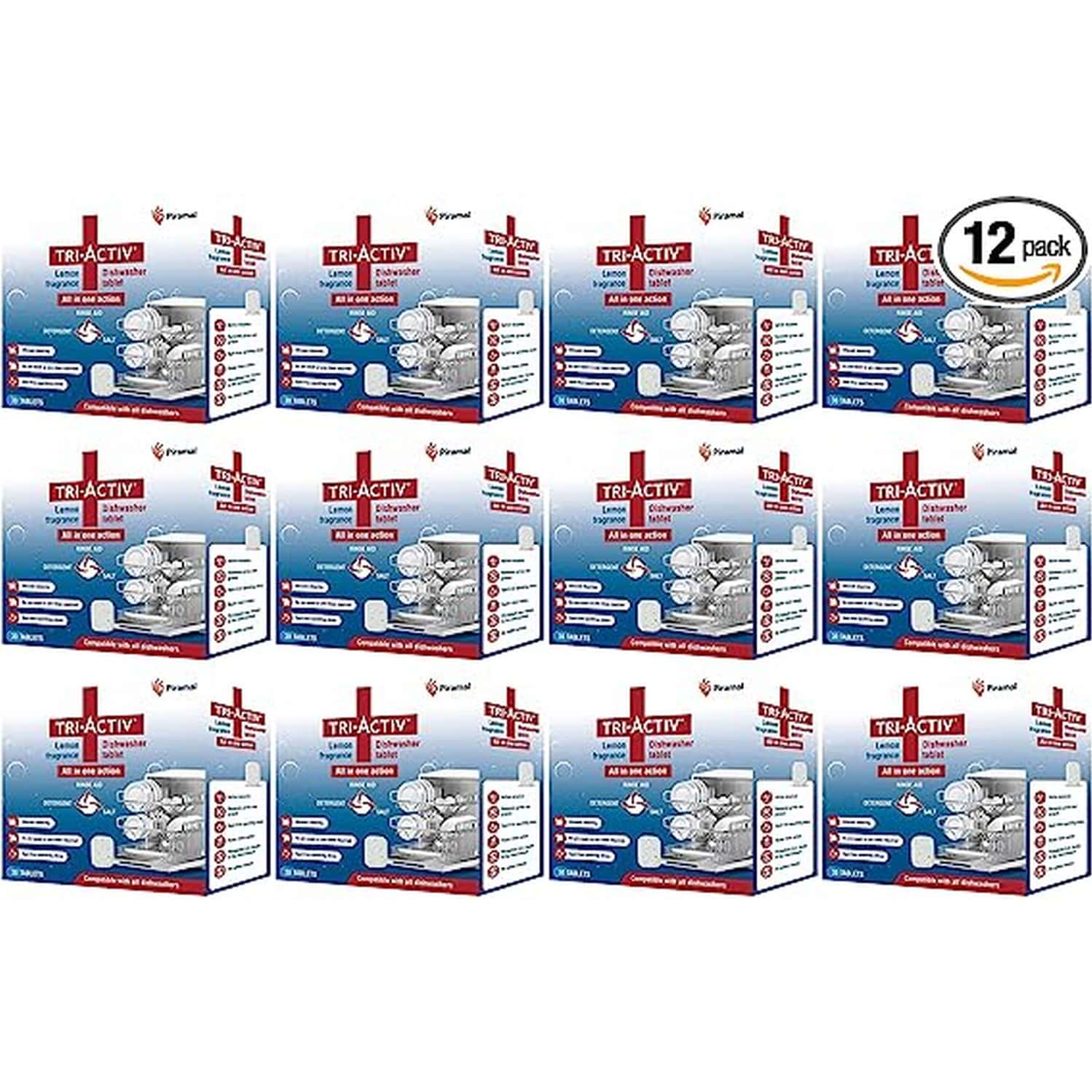 Tri-Activ All-In-One Dishwasher Tablet By Piramal I 30 Units I Lemon Fresh Fragrance (Pack Of 12)