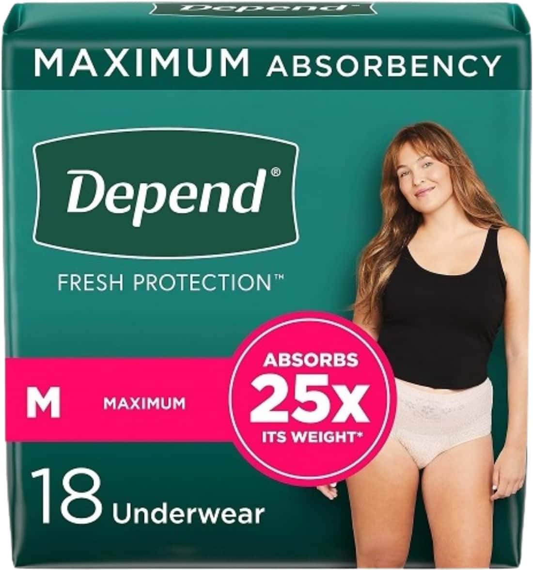 Depend Fit-Flex Incontinence Underwear For Women| Disposable| Maximum Absorbency| M| Blush| 18n