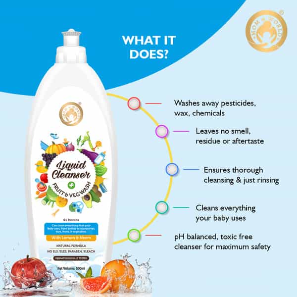 Mom & World Liquid Cleanser Fruit And Veg Wash - With Lemon And Neem -500Ml