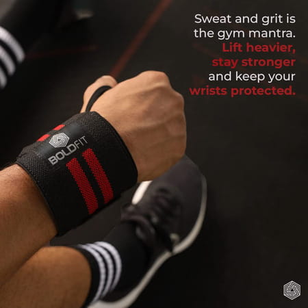 Boldfit Cotton Wrist Band For Men & Women | Wrist Supporter For Gym Wrist Wrap - Red Balck
