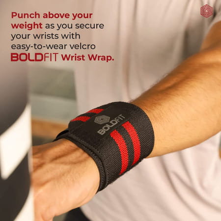 Boldfit Cotton Wrist Band For Men & Women | Wrist Supporter For Gym Wrist Wrap - Red Balck