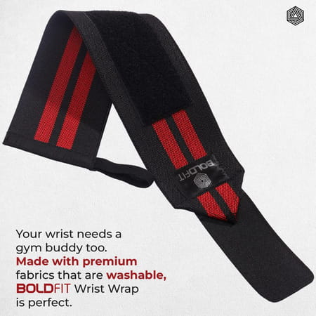 Boldfit Cotton Wrist Band For Men & Women | Wrist Supporter For Gym Wrist Wrap - Red Balck