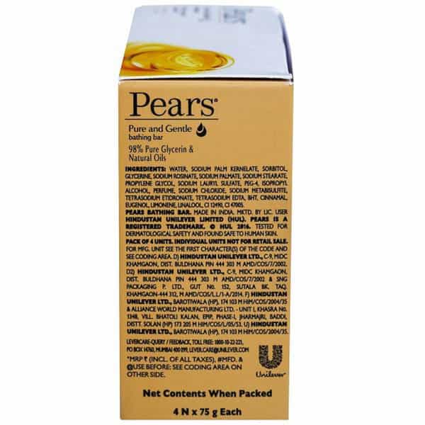 Pears Pure And Gentle Bathing Bar With Pure Glycerin & Natural Oils - Pack Of 4X75gm