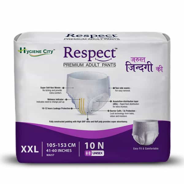 Respect Unisex Adult Diaper Pants Style| 10-12 Hour Leakage Protection (Xxl - 10 Pcs | 41-60 Inches)
