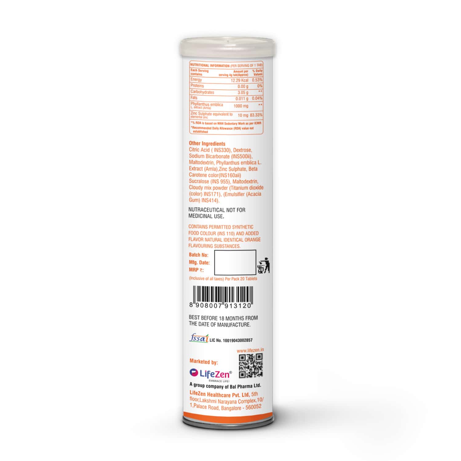 Tuskca Vitamin C + Zinc Effervescent Tablet Orange - Bottle (20)