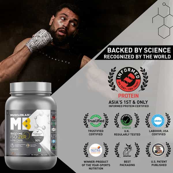 Muscleblaze Biozyme Iso - Zero | Low Carb | 100 Pure Whey Protein Isolate (Cookies & Cream | 1 Kg)