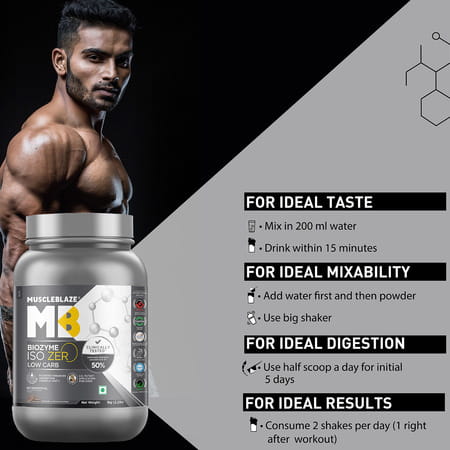 Muscleblaze Biozyme Iso - Zero | Low Carb | 100 Pure Whey Protein Isolate (Cookies & Cream | 1 Kg)