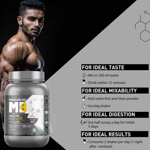 Muscleblaze Biozyme Iso - Zero | Low Carb | 100 Pure Whey Protein Isolate (Cookies & Cream | 1 Kg)