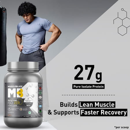 Muscleblaze Biozyme Iso - Zero | Low Carb | 100 Pure Whey Protein Isolate (Cookies & Cream | 1 Kg)