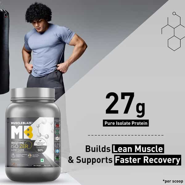 Muscleblaze Biozyme Iso - Zero | Low Carb | 100 Pure Whey Protein Isolate (Cookies & Cream | 1 Kg)