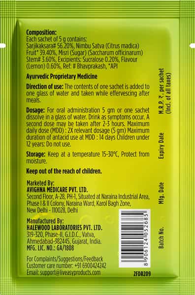 Liveasy Antacid Powder - 5 Gm Sachet - Lemon Flavour