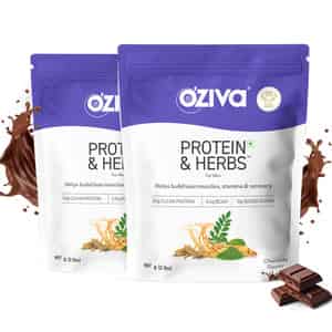 Oziva Protein & Herbs For Men Chocolate 2kg (1kg Each) | For Muscle Building