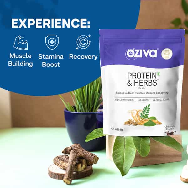 Oziva Protein & Herbs For Men Chocolate 2Kg (1Kg Each) | For Muscle Building