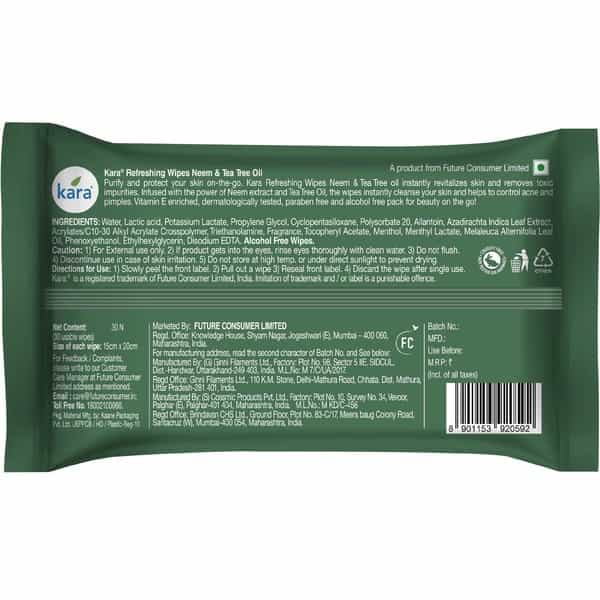Kara Cleansing And Refreshing Face Wipes With Neem And Tea Tree Oil - (30 Wipes)