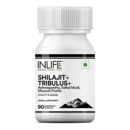 Inlife Shilajit With Safed Musli | Ashwagandha | Tribulus (Gokshura) Veg Capsules | Men & Women 90n