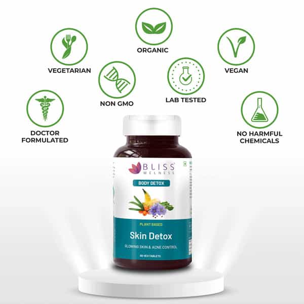Bliss Welness Skin Detox For Anti Acne Pimple Control Toxins Removal Supplement - 60 Veg Tablets