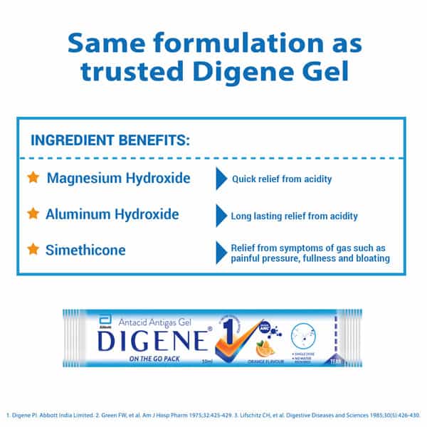 Digene Orange Flavour Antacid Antigas Gel Travel Pack 10Ml (Pack Of 5)