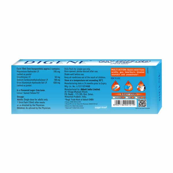 Digene Orange Flavour Antacid Antigas Gel Travel Pack 10Ml (Pack Of 5)