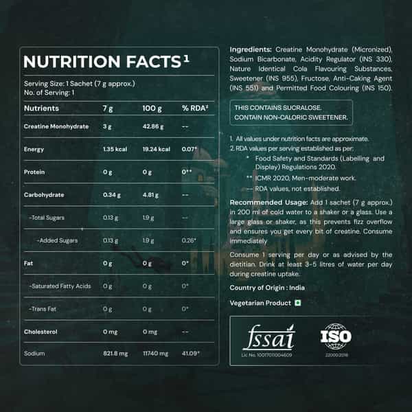 Nutrabay Creafizz Effervescent Powder | Rapid Absorption | Cola Flavour| Single Serve Sachet (7G)