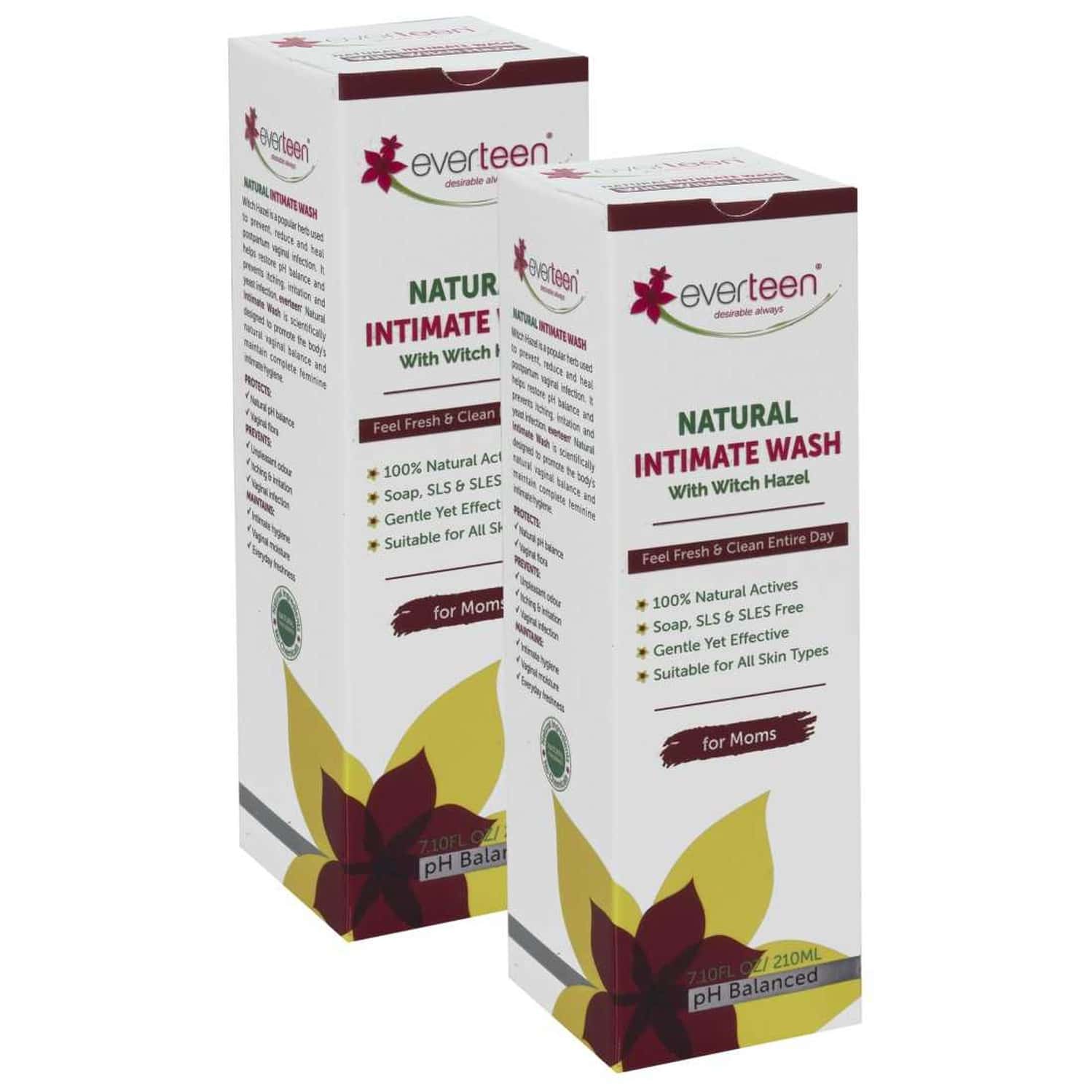 Everteen Witch Hazel Natural Intimate Wash For Intimate Hygiene In Moms 2 Packs (210ml Each)